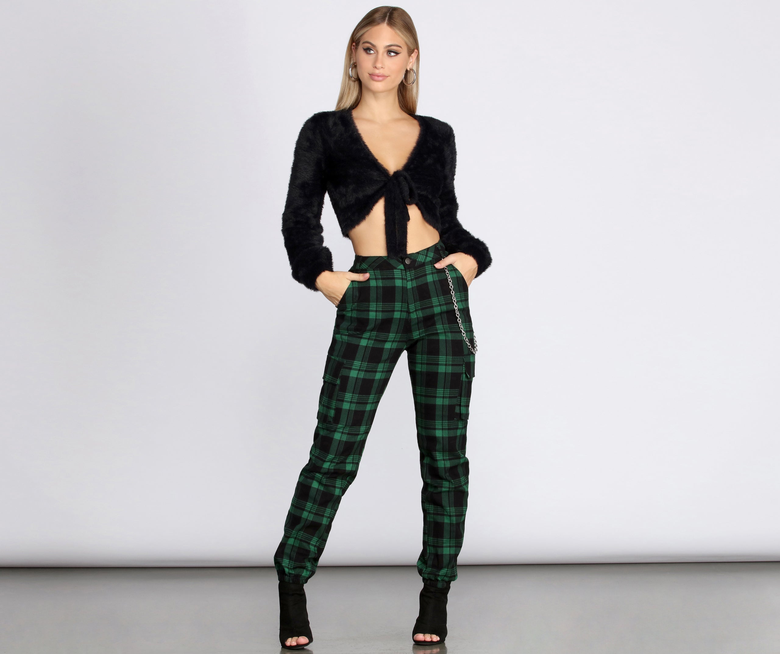 Plaid Chain Link Cargo Pants