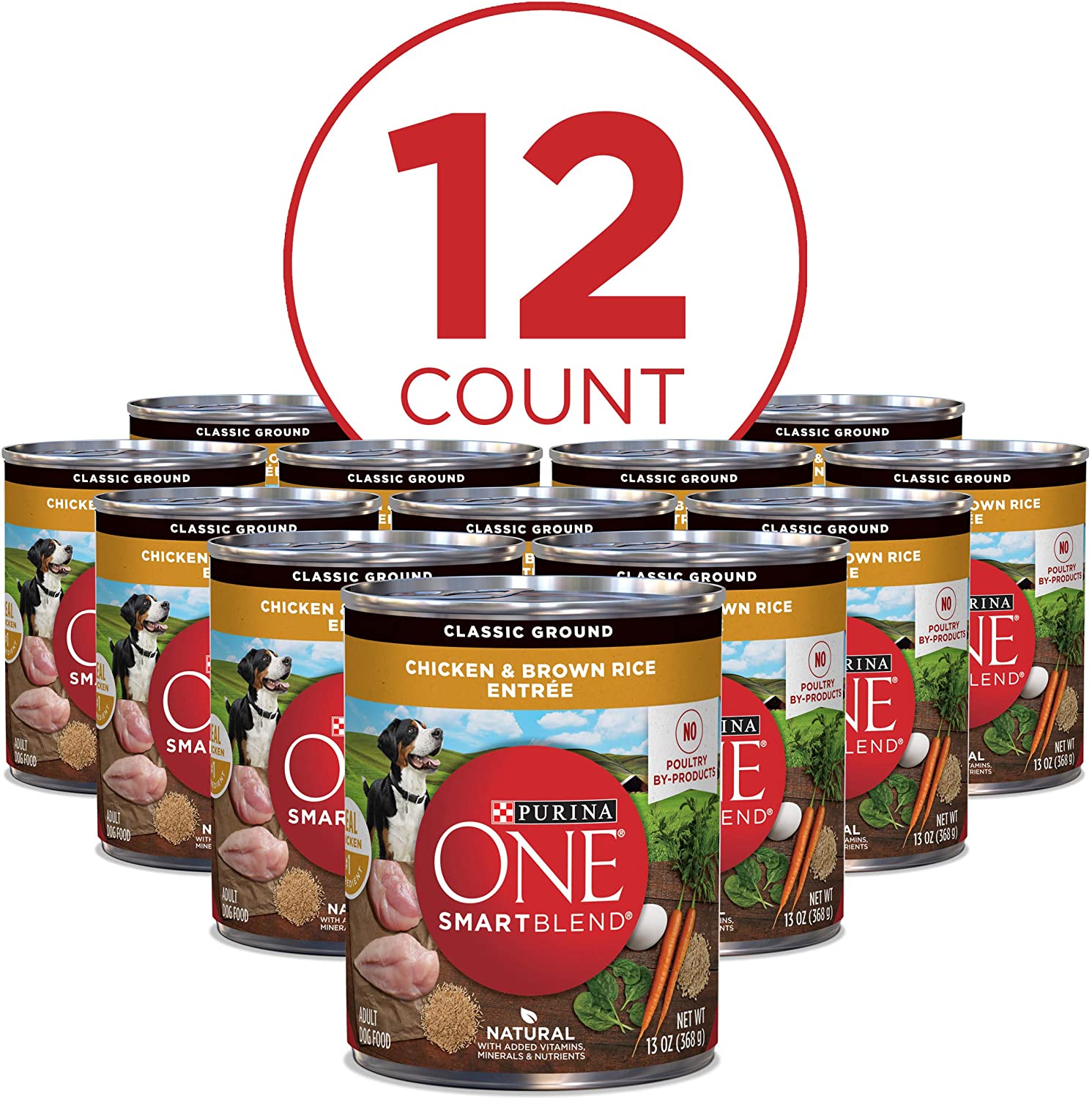 Purina ONE SmartBlend Classic Ground Chicken and Brown Rice Entree Adult Canned Wet Dog Food (12) 13 oz. Cans