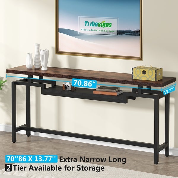 Brown/ Black 70.86 Inches Industrial Extra Long Console Entryway Table， White/ Gold Modern 2-Tier TV Stand