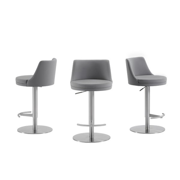 ELEMENT bar stool with brushed stainless steel swivel base.