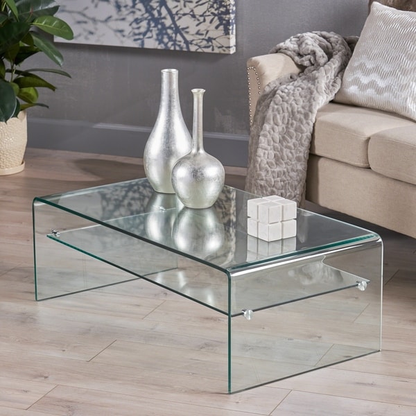 Ramona Glass Rectangle Coffee Table with Shelf by Christopher Knight Home