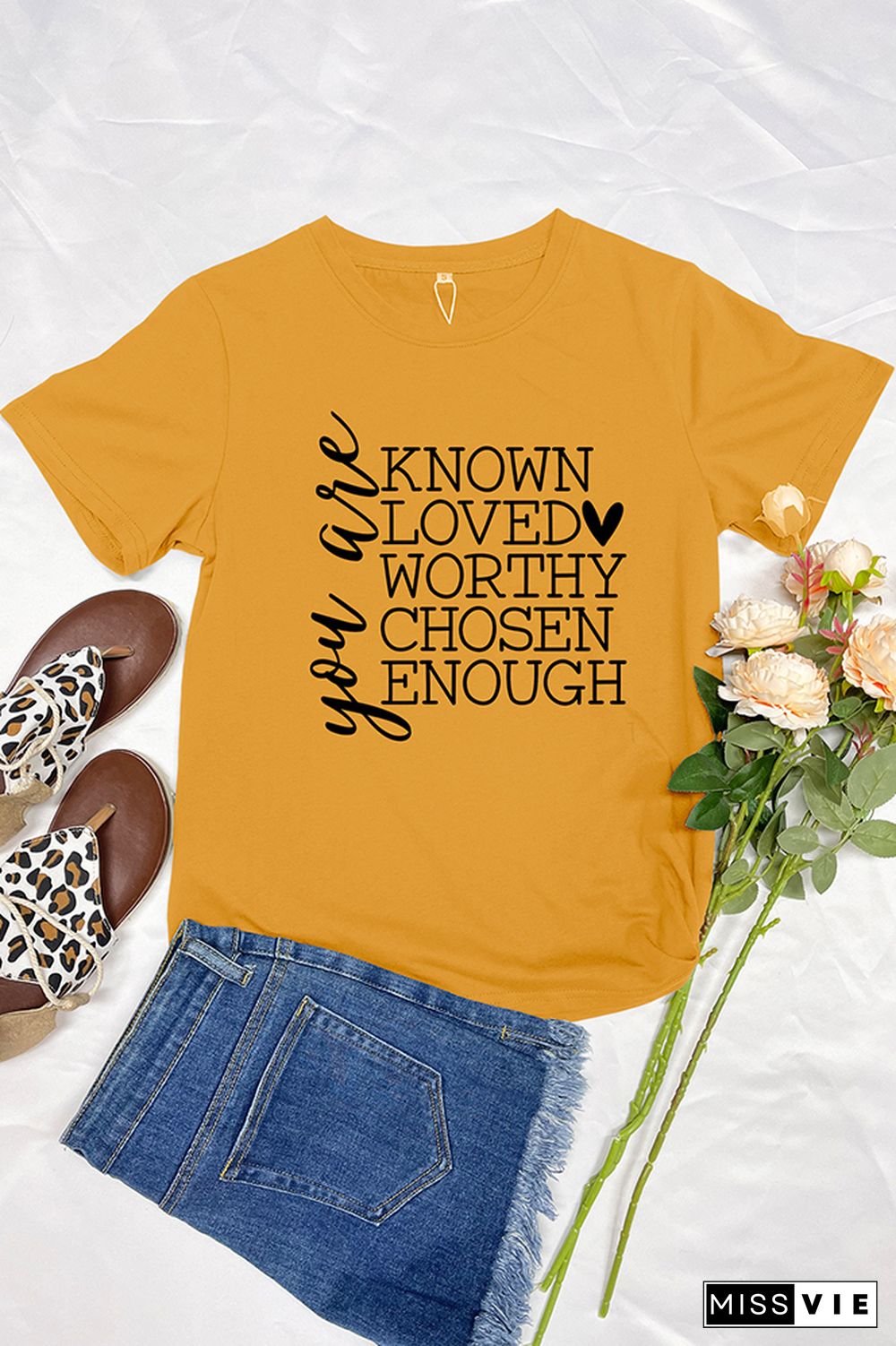 You Are Known, Loved, Worthy, Chosen, Enough Print Christian Graphic Tee Wholesale