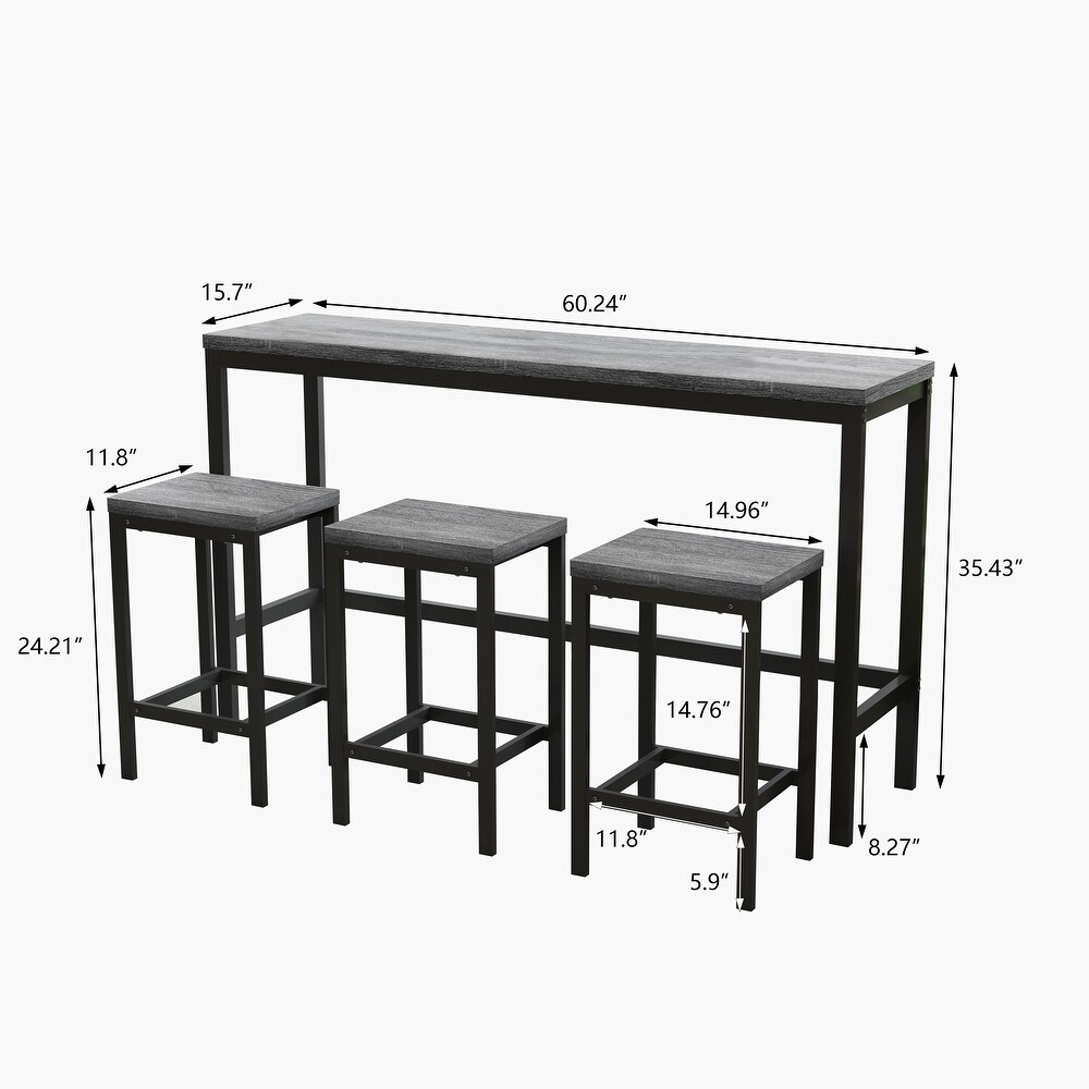 Modern Design Kitchen Dining Table  Pub Table  Long Dining Table Set with 3 Stools