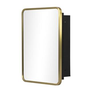 NEUTYPE 16 in. W x 24 in. H Rectangle Gold RecessedSurface Mount Medicine Cabinet with Mirror A-MR11006