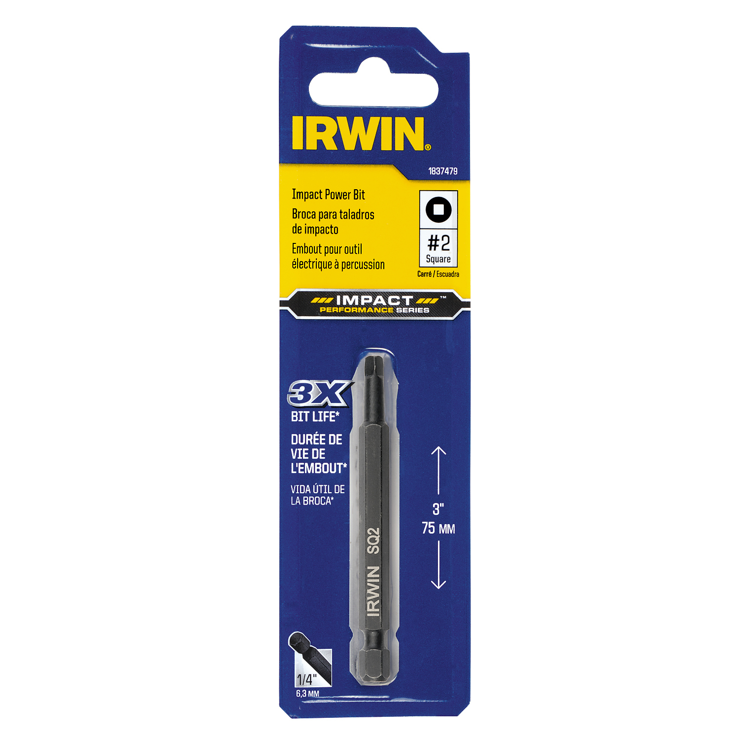 Irwin Impact Performance Series Square Recess #2 X 3 in. L Power Bit Steel 1 pc