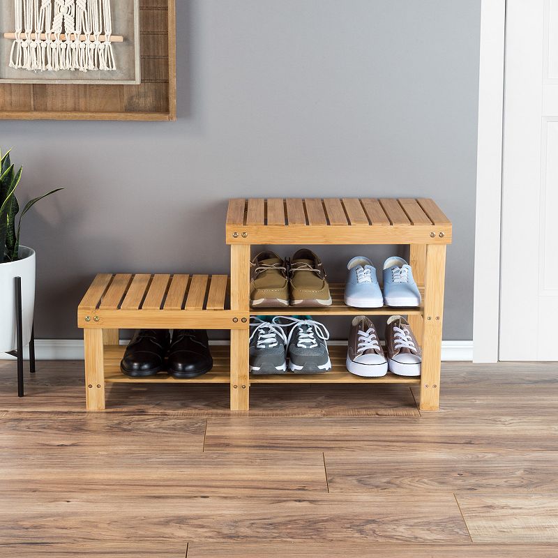 Hastings Home 2-Tier Bamboo Shoe Rack and Bench