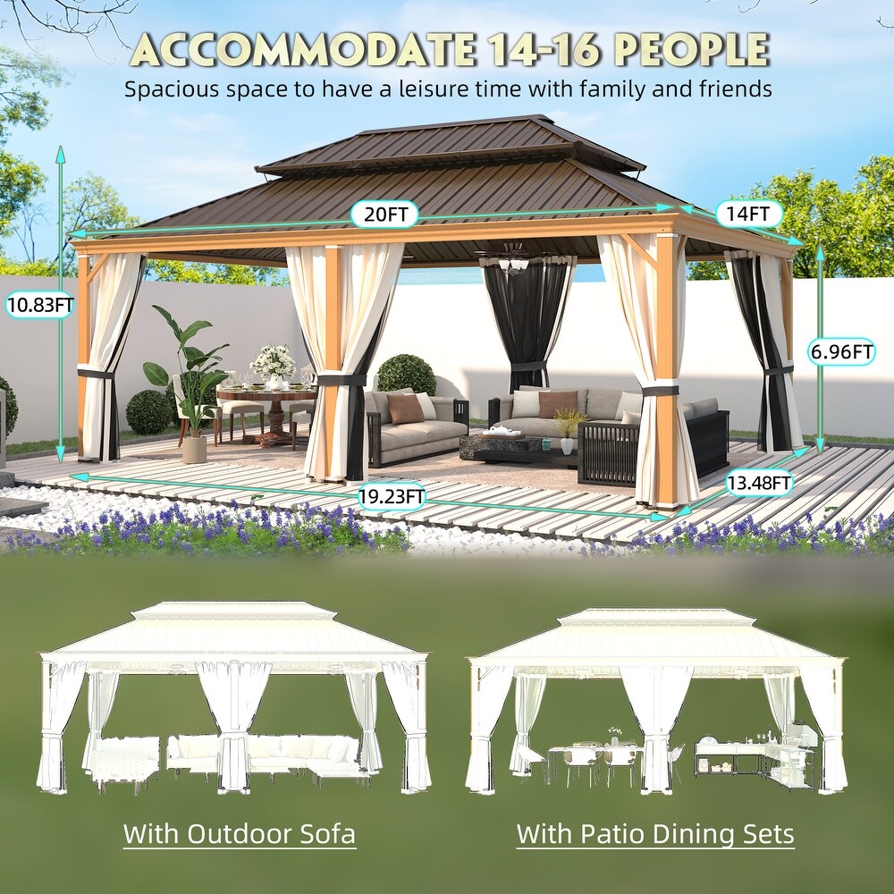 EROMMY Hardtop Gazebo W/Steel Double Roof  Anti Rust Coating Aluminum Frame Permanent  Hard Top Gazebo for Garden Lawn Parties