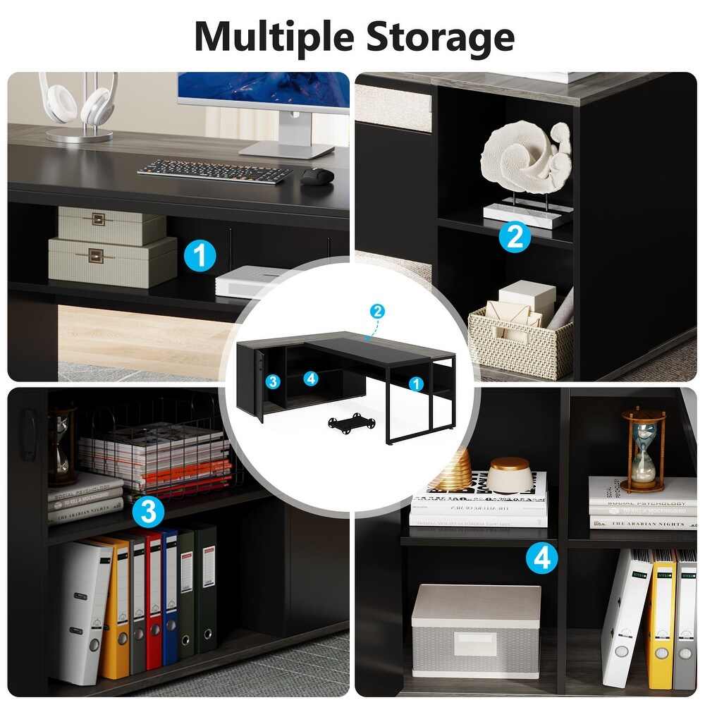 71 inch L Shaped Computer Desk with Cabinet