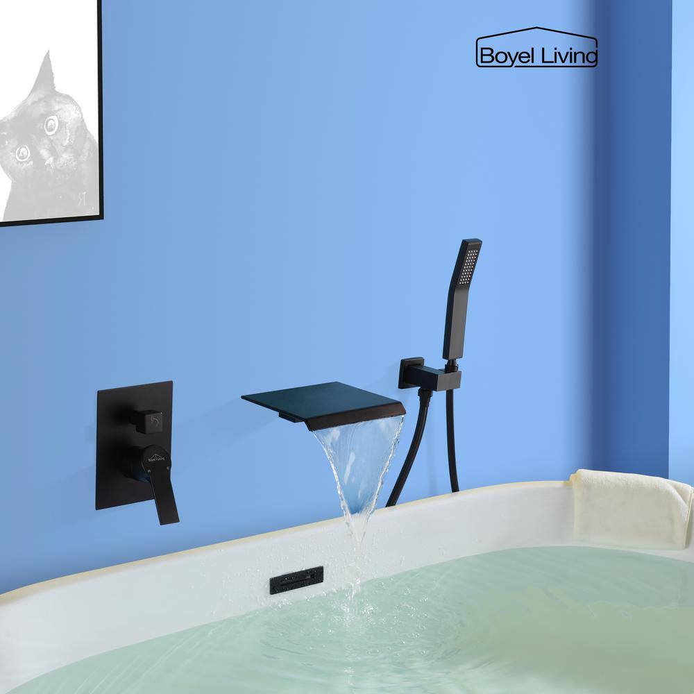 Boyel Living Single-Handle Wall Mount Roman Tub Faucet with Hand Shower in Matte Black SMD-88021B