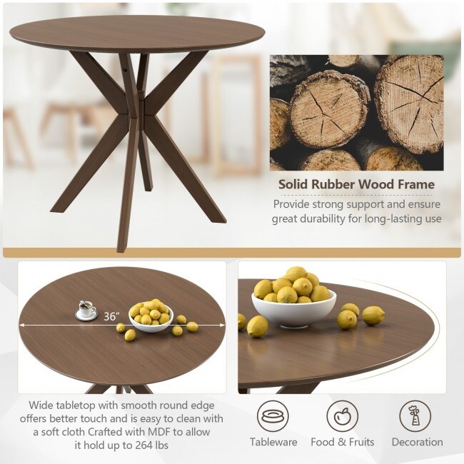 35 Inch Modern Round Wood Dining Table with Solid Legs   36\