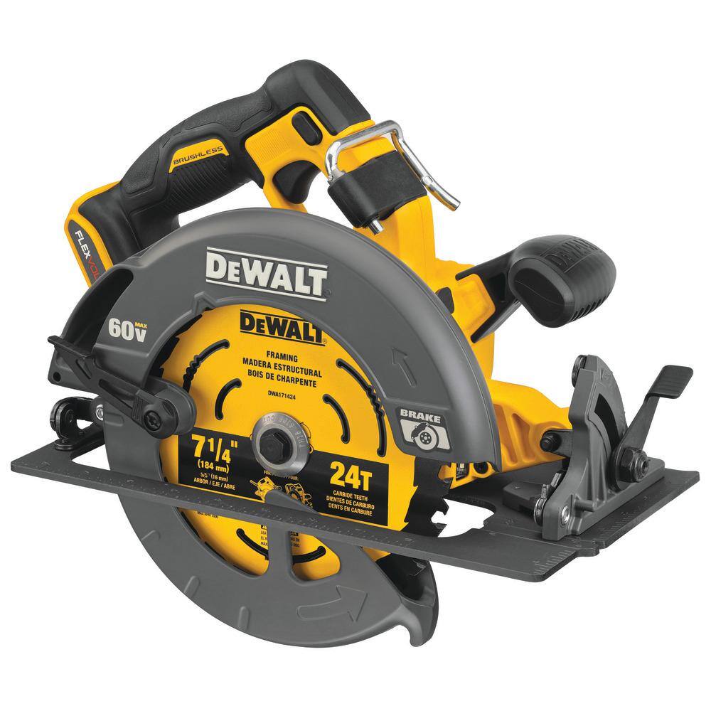 DW FLEXVOLT 60V MAX Cordless Brushless 7-14 in. Circular Saw (2) 20V 5.0Ah Battery Charger and Kit Bag DCS578BW2052CK