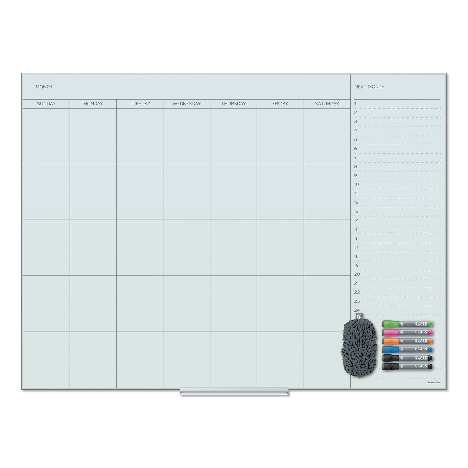 Floating Glass Dry Erase Undated One Month Calendar by U Brands UBR3969U0001