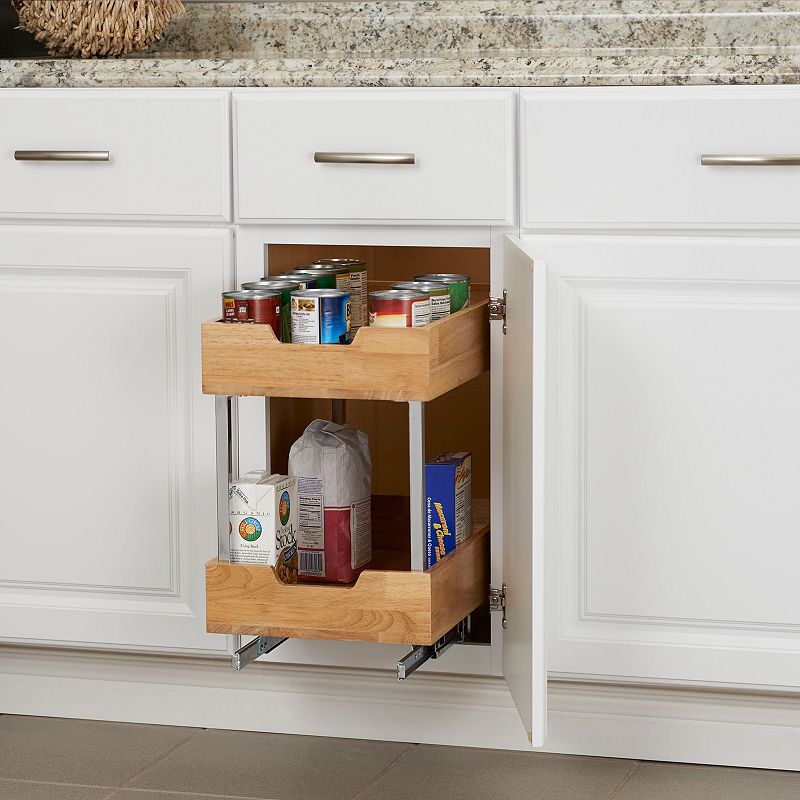 Household Essentials Glidez Wood 2-Tier 11.5-inch Wide Sliding Under Cabinet Organizer