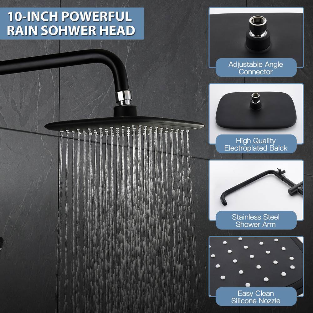 Tomfaucet Luxury Thermostatic 3-Spray Multi-Function Tub and Shower Faucet with Hand Shower in Matte Black TFB0838MB