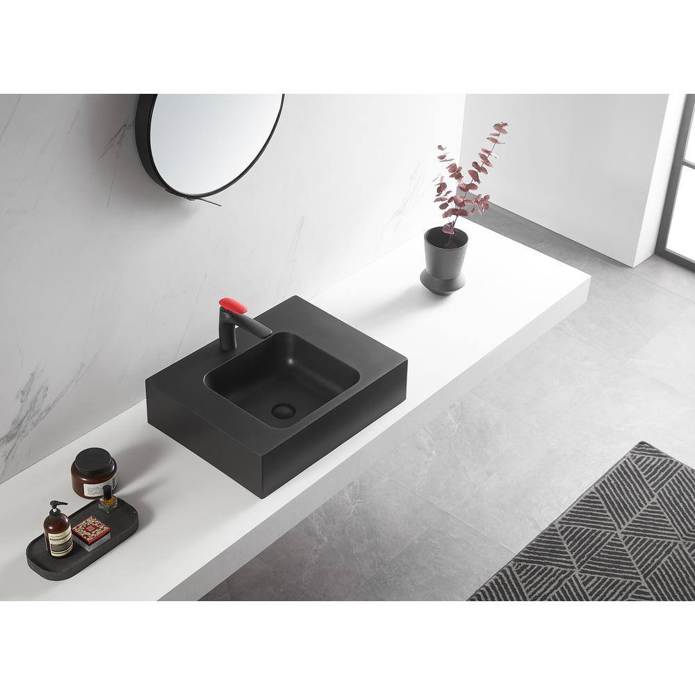 SERENE VALLEY 26 in. Wall-Mount Install or On Countertop Bathroom Composite Sink with Single Faucet Hole in Matte Black SVWS602-26BK