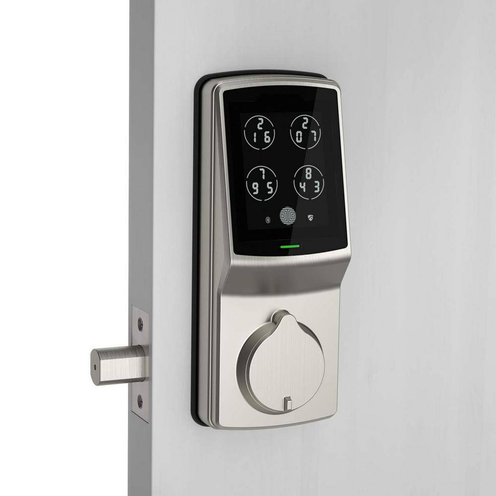 Lockly Secure Plus Satin Nickel Single-Cylinder Alarmed Deadbolt Lock with Smart Keypad Bluetooth and 3D Fingerprint PGD 728F SN