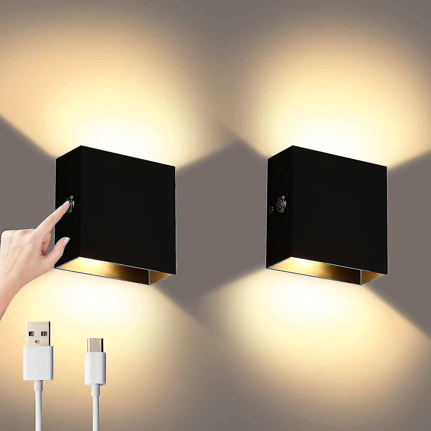 2pcs Wall Lights Dimmable， Rechargeable Wall Light Touch Up Down W