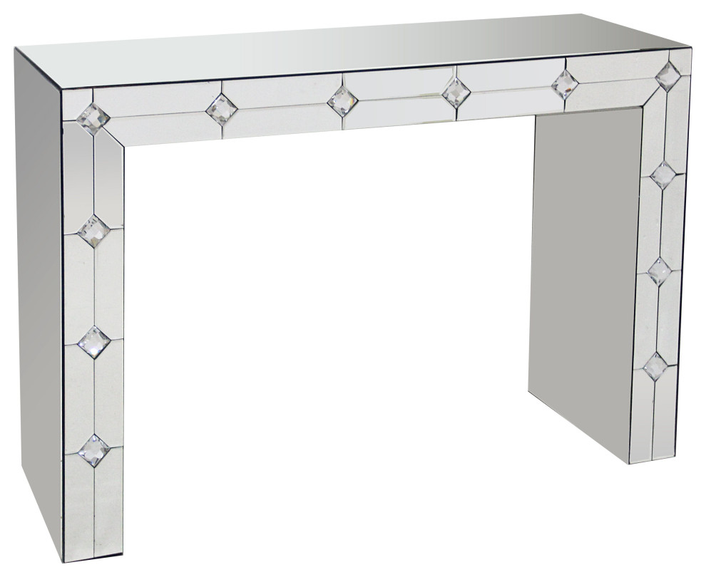 Diamond Front Mirrored Rectangular Sled Console Table  Clear   Contemporary   Console Tables   by Benzara  Woodland Imprts  The Urban Port  Houzz