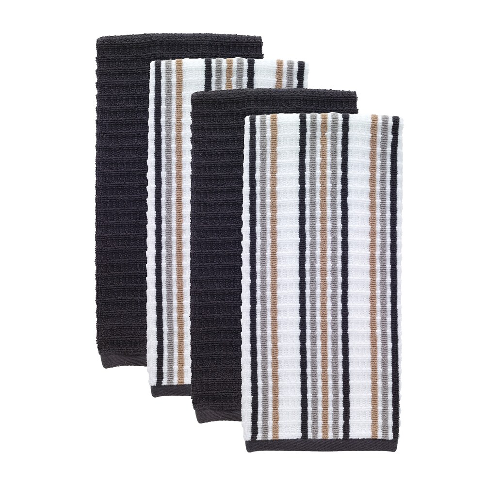 T fal Textiles 4 Pack Solid   Stripe Waffle Terry Kitchen Dish Towel Set