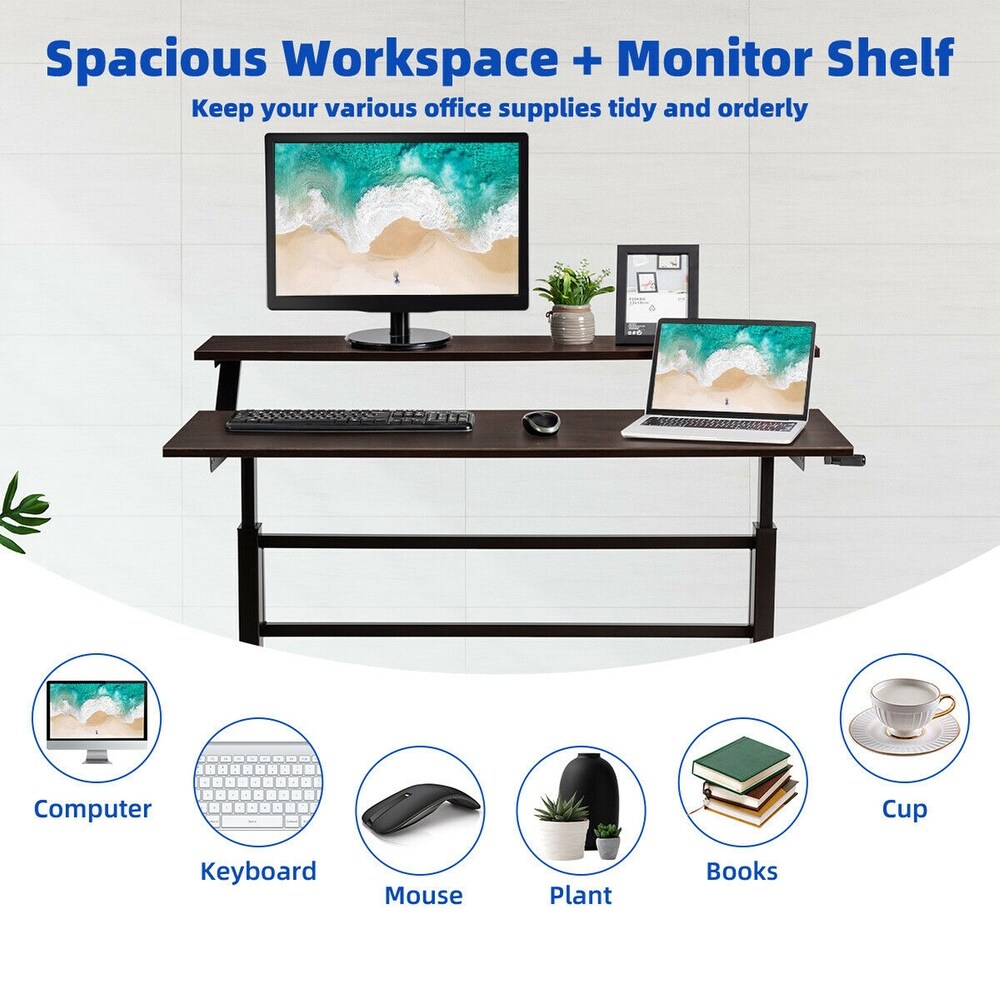 Gymax Standing Desk Crank Adjustable Sit to Stand Workstation with