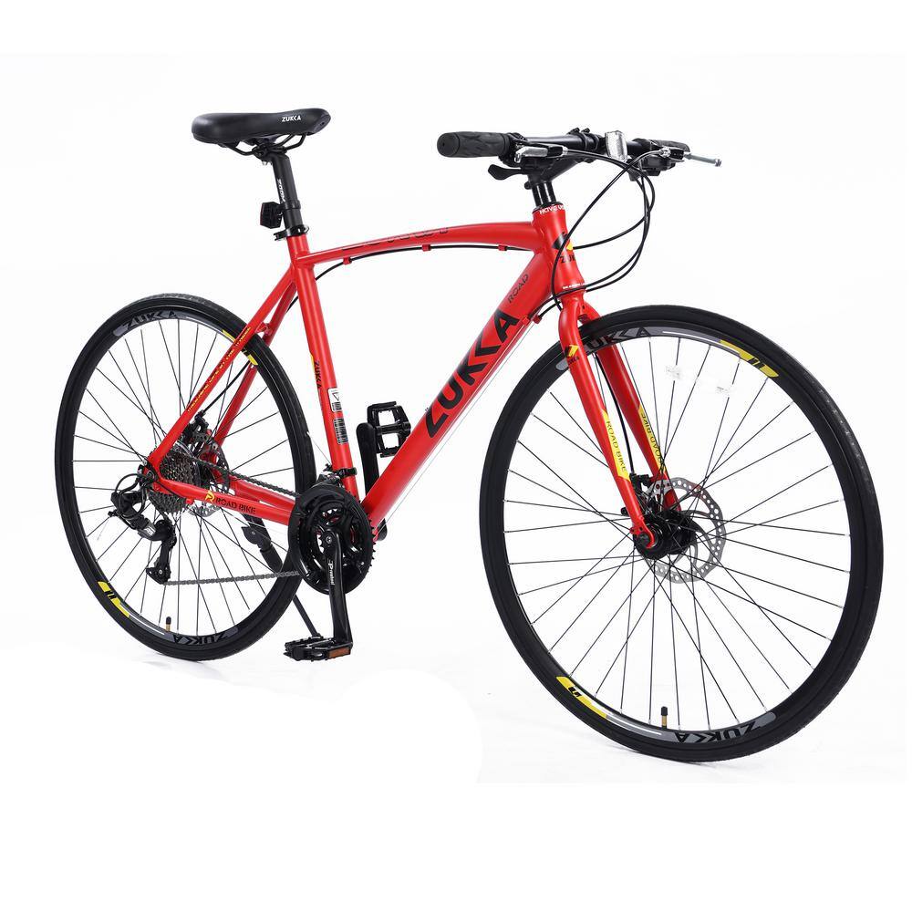 28 in. 27 Speed Aluminum Red Hybrid Bike Disc Brake 700C Road Bike For Men Women GM-LH-153