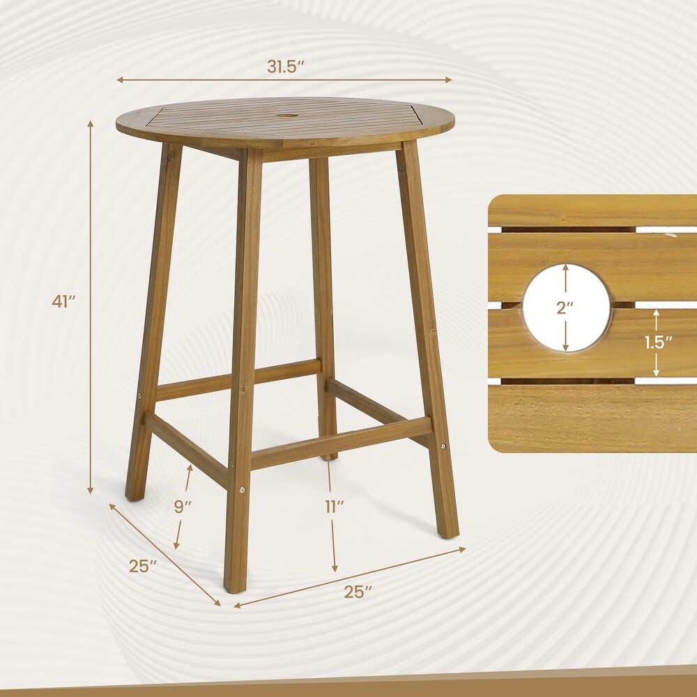 Bar Height Table with Umbrella Hole and Slatted Tabletop for Outdoors   31.5\