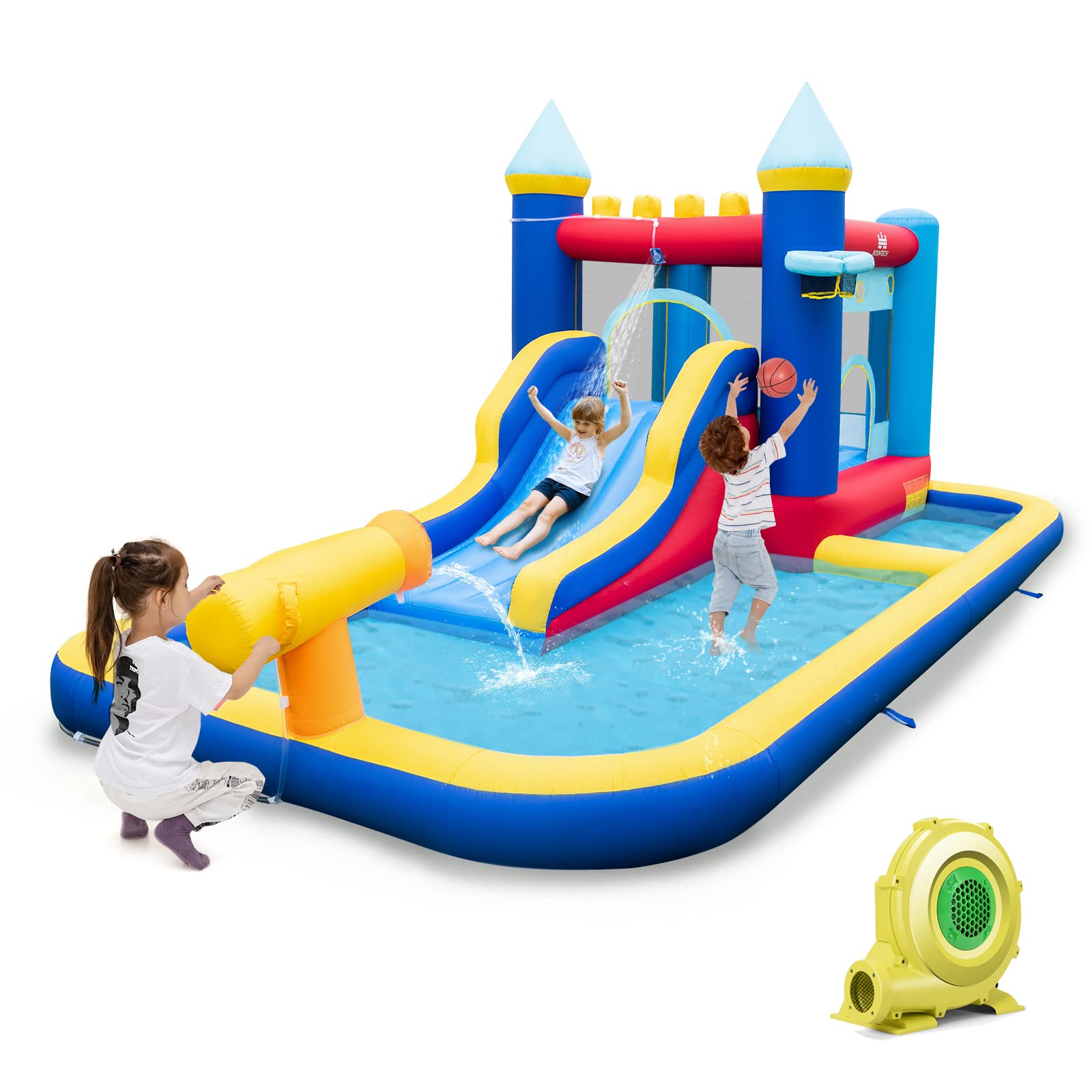 BOUNTECH Inflatable Water Slide, Water Bounce House with Ball Pit & Waterslide for Kids