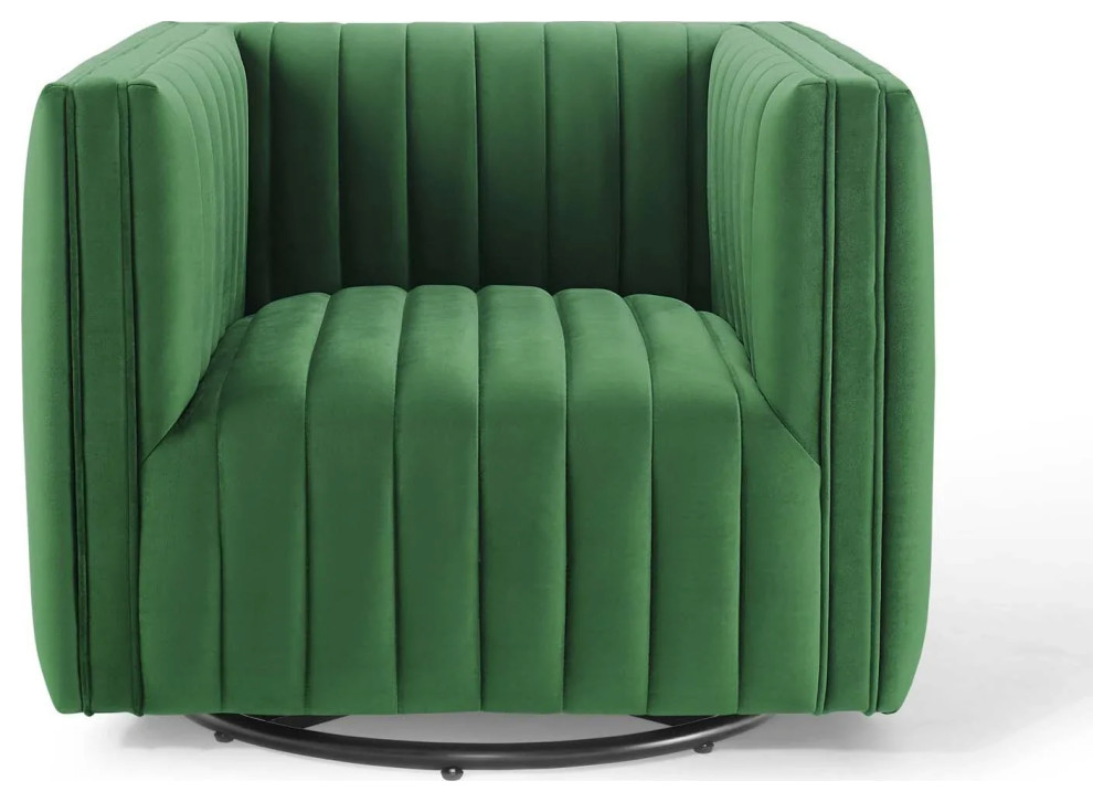 Aria Emerald Channel Tufted Performance Velvet Swivel Armchair   Contemporary   Armchairs And Accent Chairs   by Virgil Stanis Design  Houzz