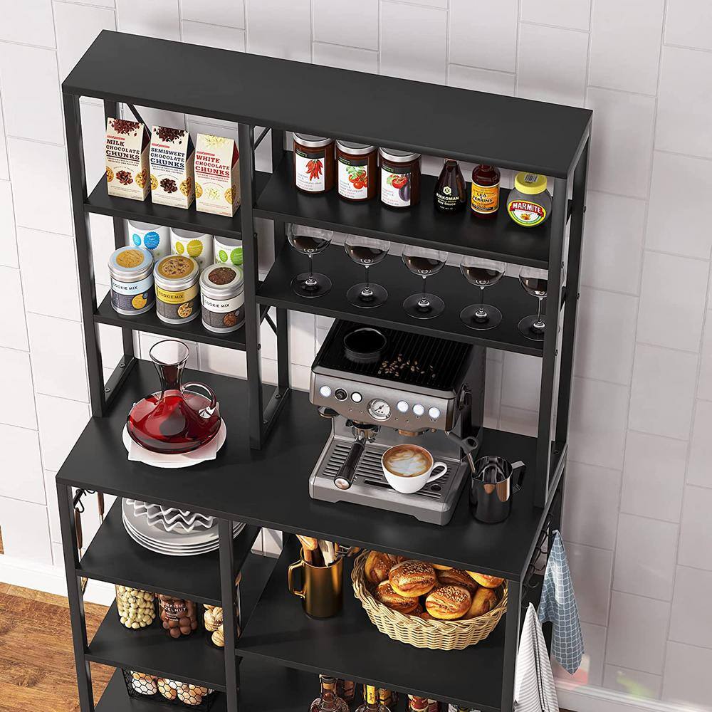 TRIBESIGNS WAY TO ORIGIN Bachel Black Kitchen Baker's Rack with Hutch and 10-S-Shaped Hooks HD-ZYJW0187