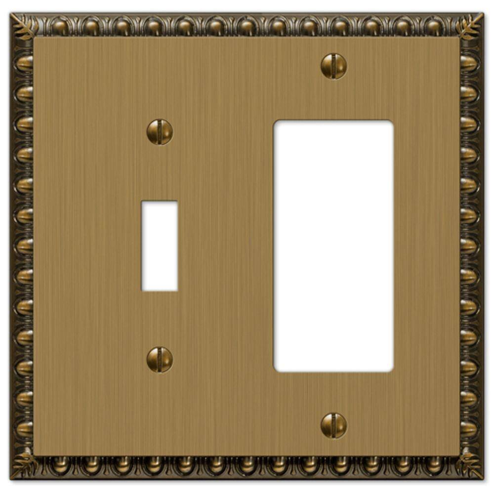 AMERELLE Antiquity 2 Gang 1-Toggle and 1-Rocker Metal Wall Plate - Brushed Brass 90TRBB