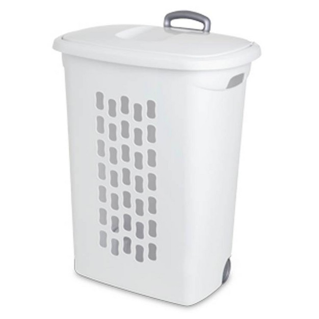 Sterilite Laundry Hamper Flip Top Lid Retractable Pull Handle Wheels