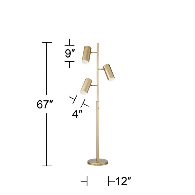 Tall Satin Brass 3 light Adjustable Metal Shade For Living Room Reading Bedroom Office