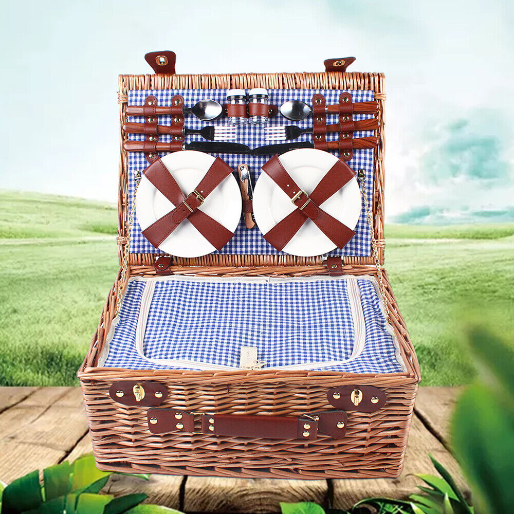 Picnic Basket Picnic Blanket Camping Essentials Outdoor Tableware and Ware Set Food Fruits Organizer for 4 Persons