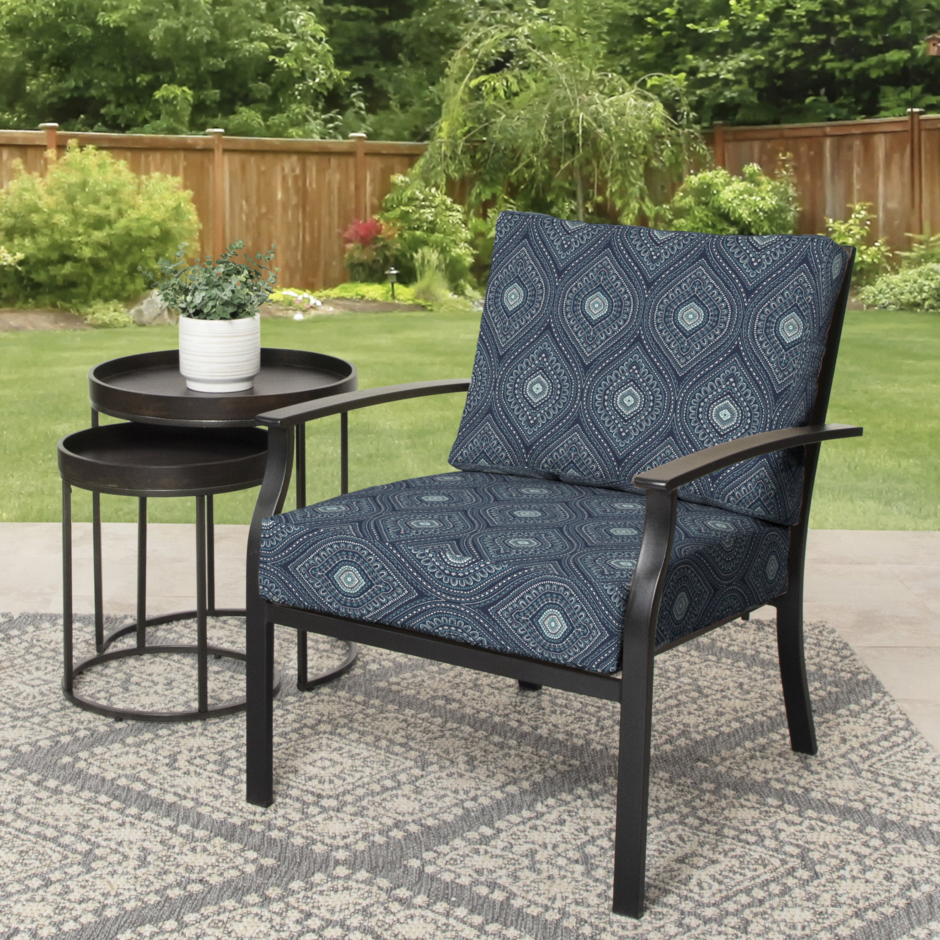 Better Homes & Gardens 42" x 24" Blue Medallion Rectangle Outdoor 2-Piece Deep Seat Cushion