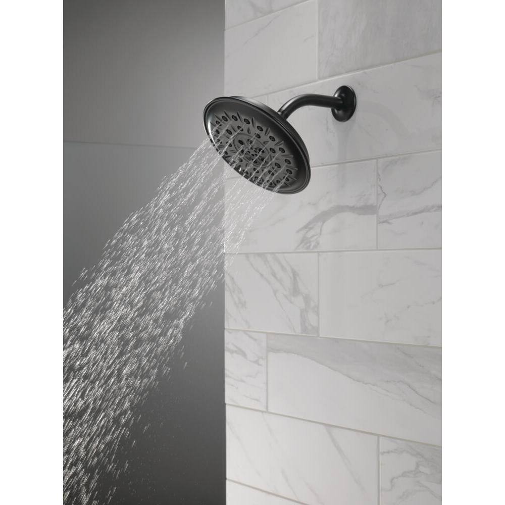 Delta 4-Spray Patterns 1.75 GPM 8.25 in. Wall Mount Fixed Shower Head with H2Okinetic in Matte Black 52487-BL