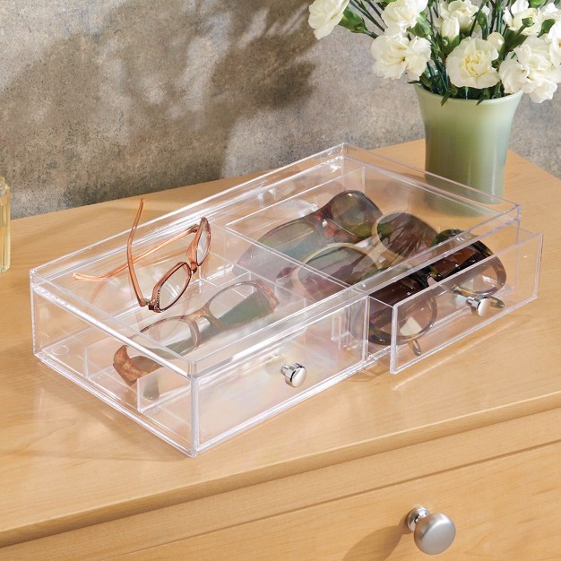 Mdesign Wide Plastic Stackable Glasses Organizer Box With 2 Drawers