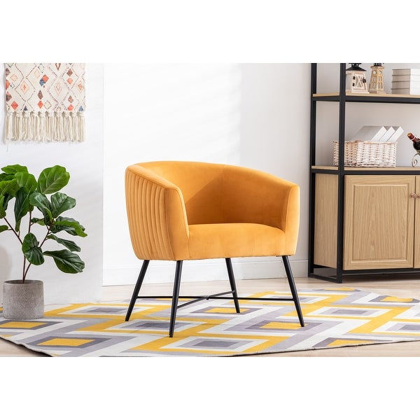 Luxurious Design 1pc Accent Chair Yellowish Orange Velvet Clean Line Design Fabric Upholstered Black Metal Legs Stylish