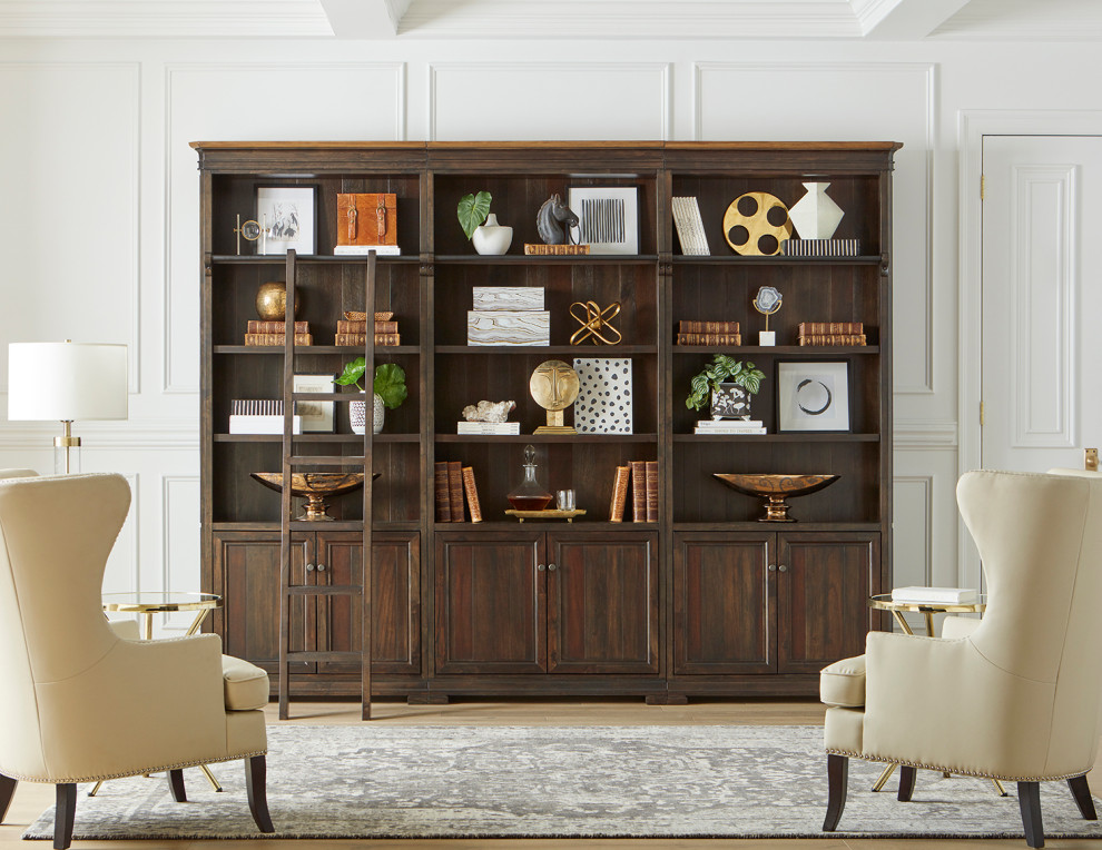 Executive Bookcase Wall With Wood Ladder  Fully Assembled  Brown   Traditional   Bookcases   by Martin Furniture  Houzz