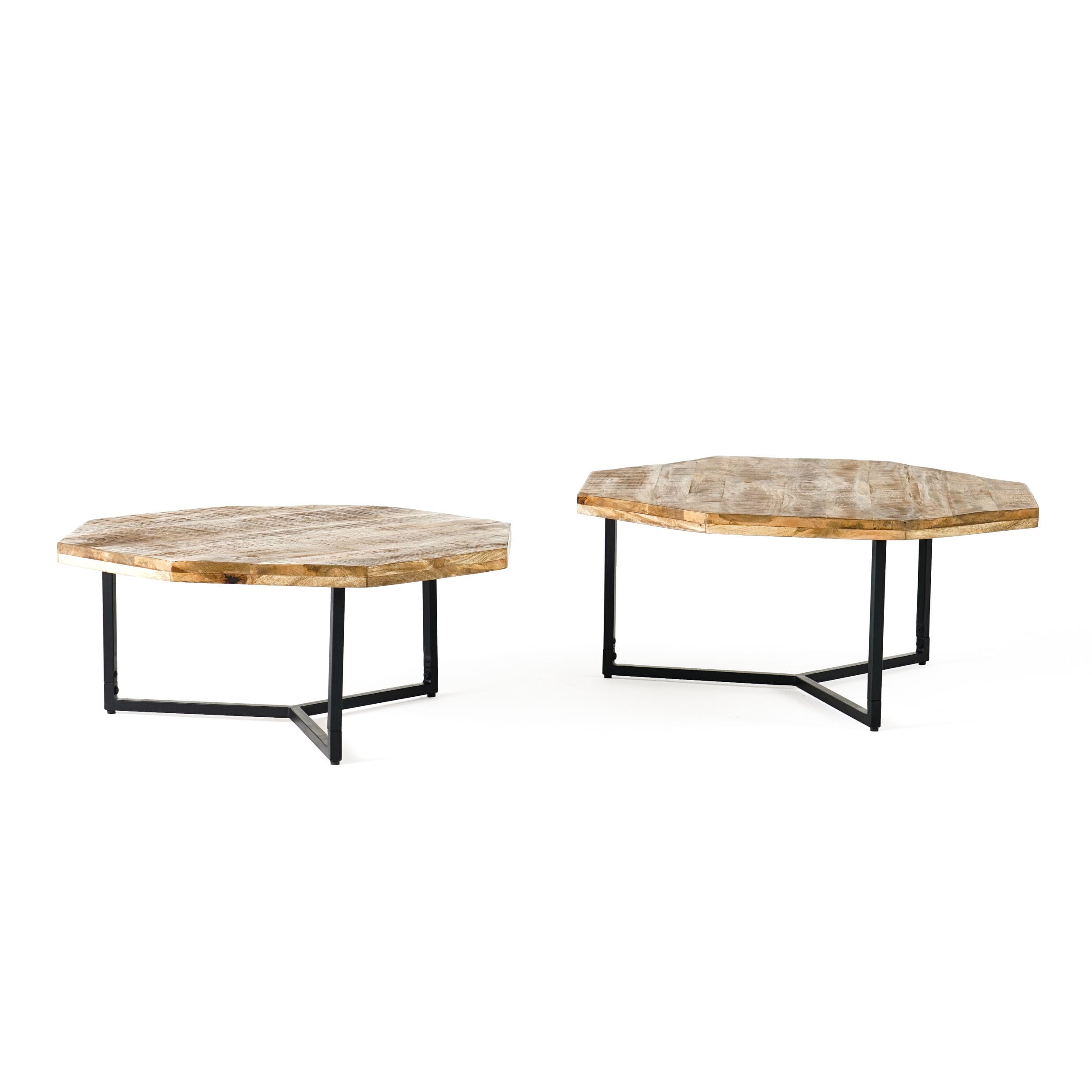 Gambier Modern Industrial Handcrafted Mango Wood Nested Coffee Tables, Set of 2, Natural and Black