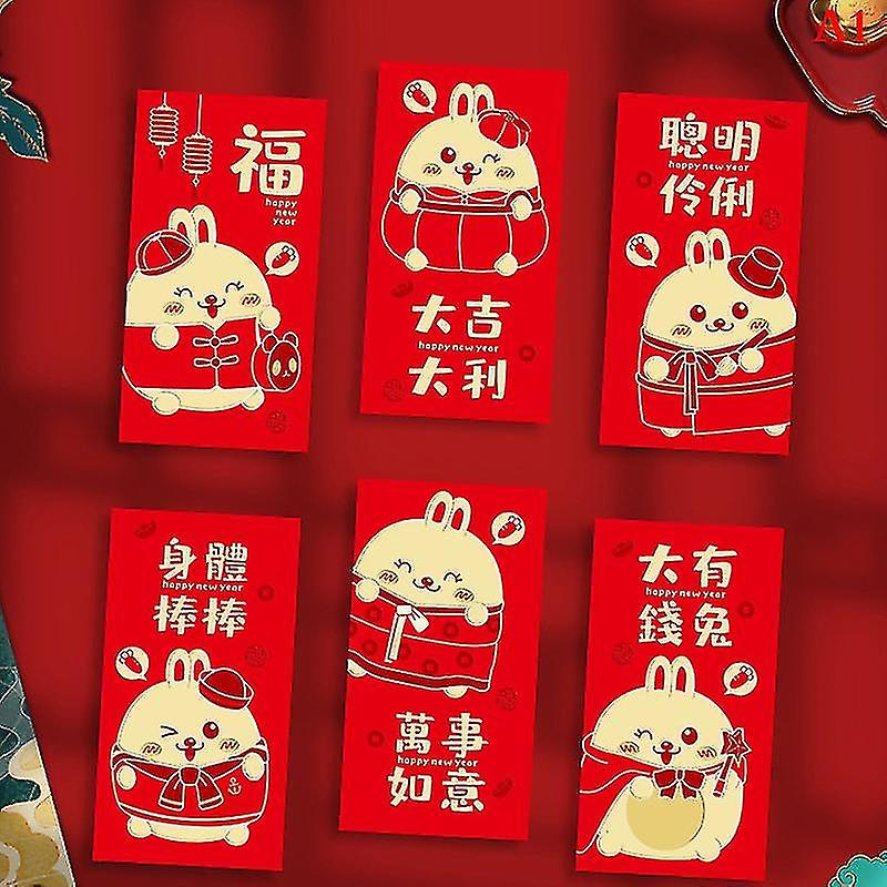 6pcs Chinese Red Envelopes Red Packet For New Year Blessing 2023 Year Of Rabbit