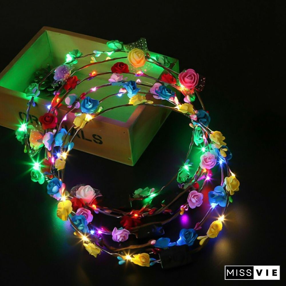 Newest 10 Pcs LED Light Up Flower Wreath Garland Headbands Party Headdress