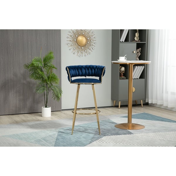 Modern Counter Height Bar Stools with Gold Metal Legs Velvet Bar-Chairs