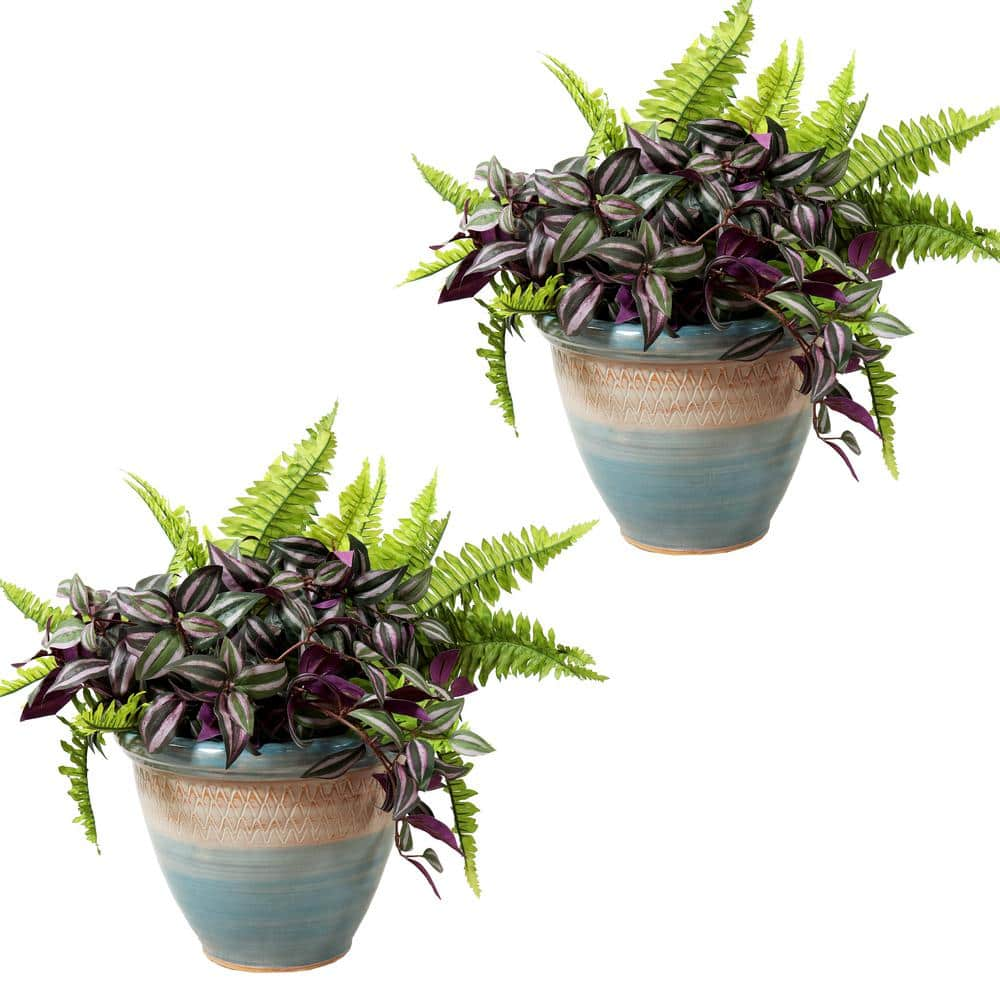 Sunnydaze 2 Purlieu 12 in. Shoreline Ceramic IndoorOutdoor Planters AP-006