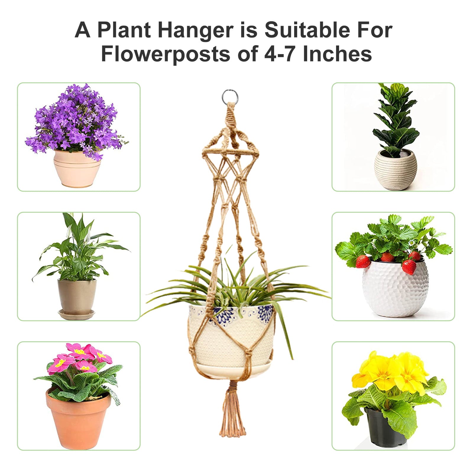 Macrame Plant Hanger, TSV Indoor Outdoor Wall Hanging Planter Basket with 4 Legs, Decorative Flower Pot Holder for Plant, Succulents, Cacti, and Herbs, Boho Home Decor, 43inch