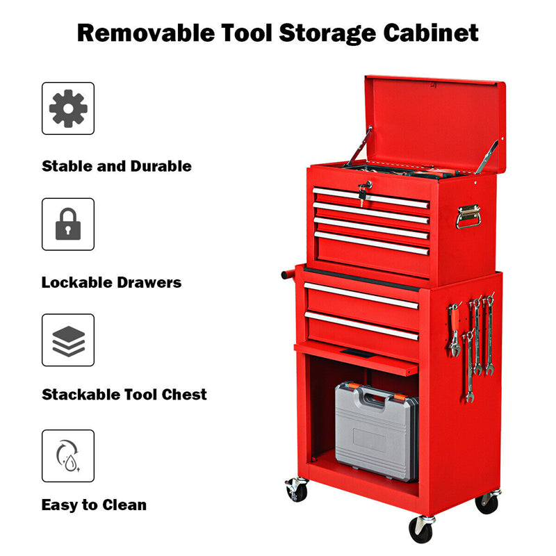 Rolling Tool Chest Removable Tool Storage Cabinet with 6 Sliding Drawers