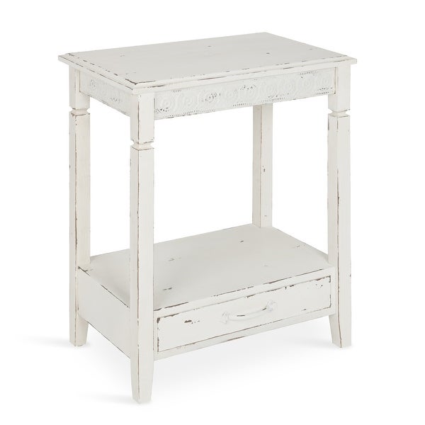 Kate and Laurel Idabelle Wood Side Table with Drawer， White