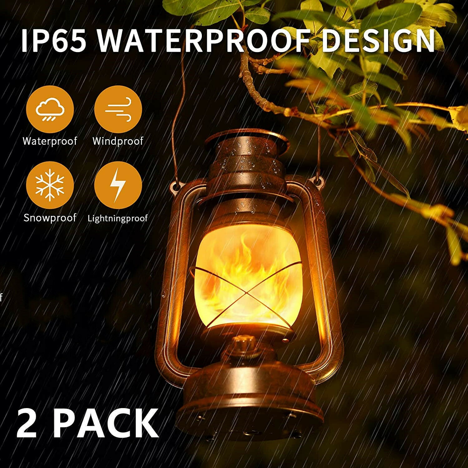 2 Pack Rustic Solar Flicker Flame Lantern Hanging Lights Outdoor Lamp Waterproof