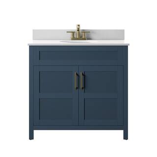 Twin Star Home 36 in. W x 20 in. D x 38 in. H Single Bath Vanity Side Cabinet in Franklin Blue with White Vanity Top with White Basin 36BV34018-F969