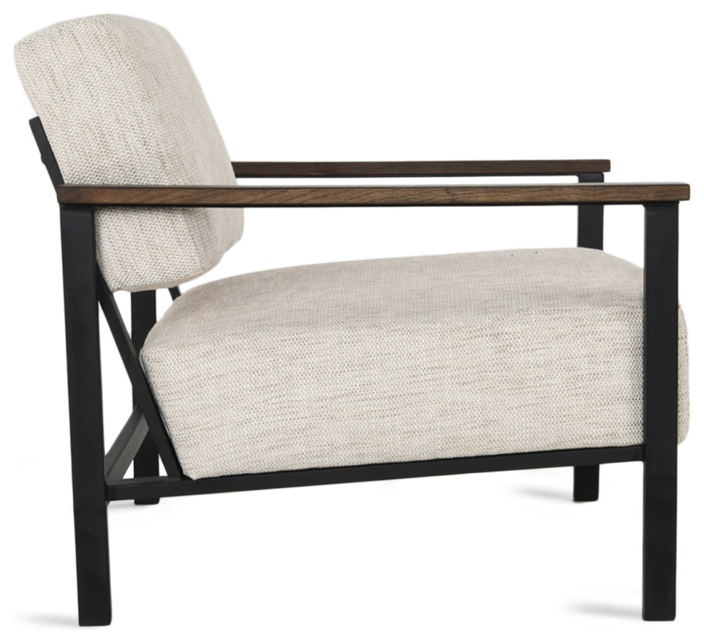 Wide Iron Oak Linen Arm Chair   Industrial   Armchairs And Accent Chairs   by Design Mix Furniture  Houzz