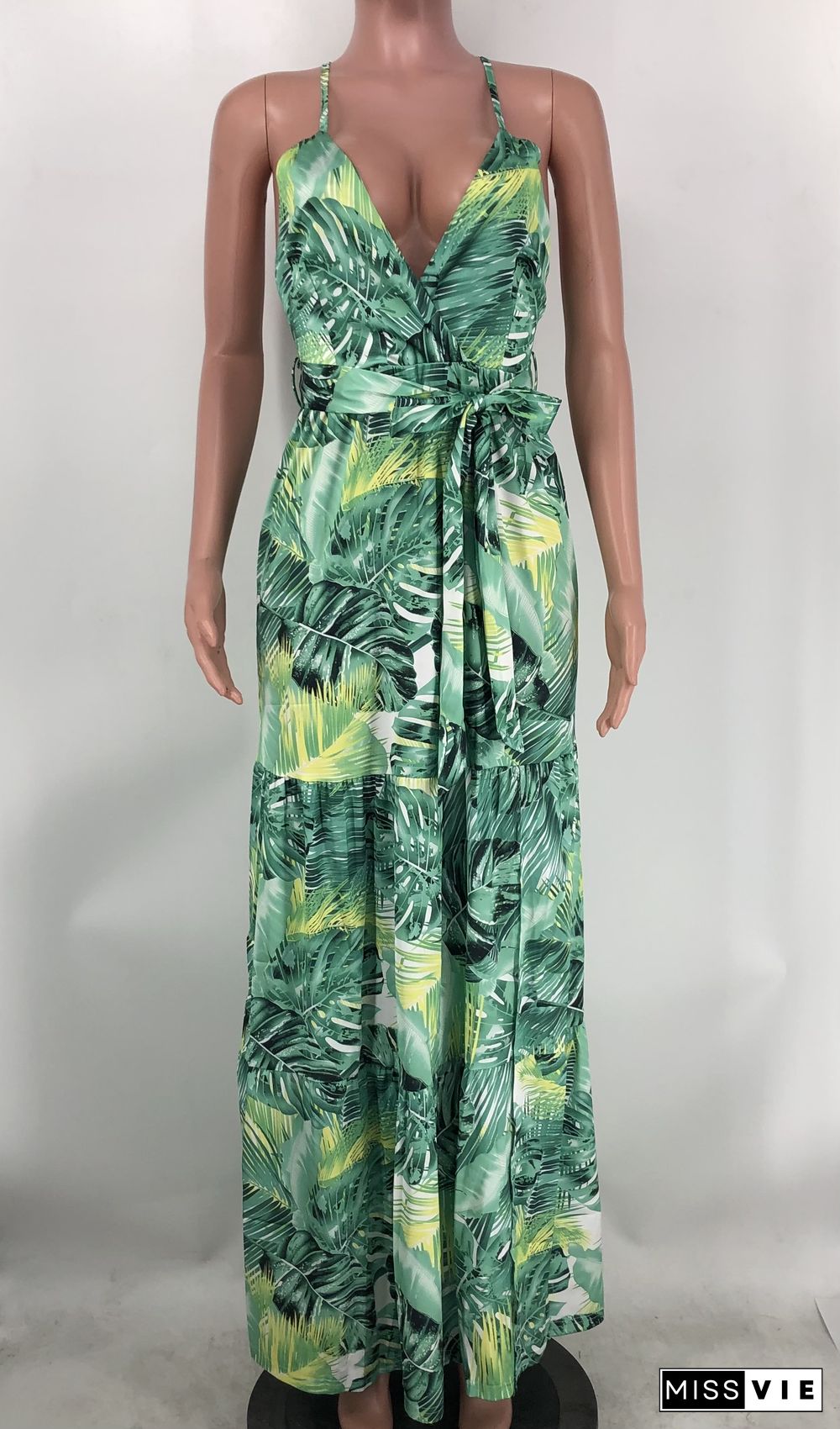 Sexy Floral Print Spaghetti Strap Backless Maxi Dress